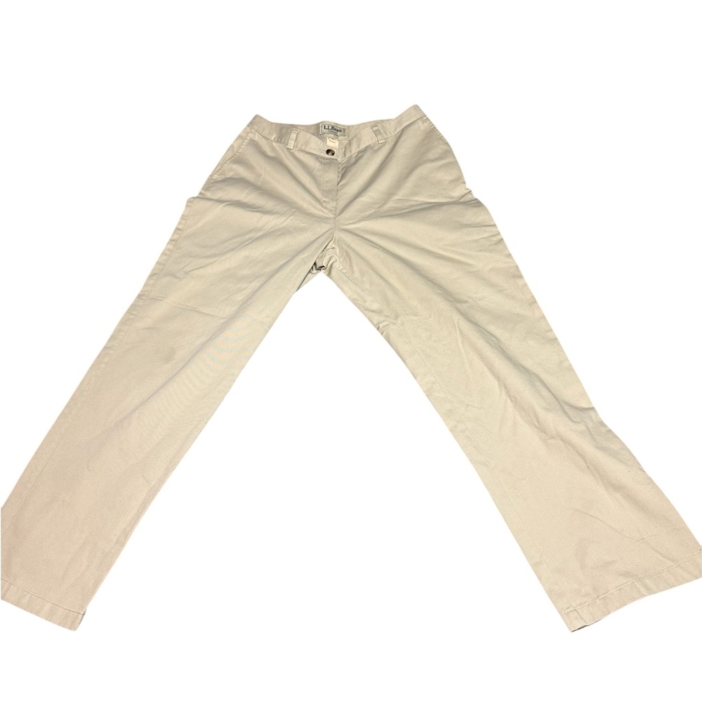 L.L. Bean Pants Women's 12R Beige/Cream Curvy Fit Flat Front Business Chino Pant